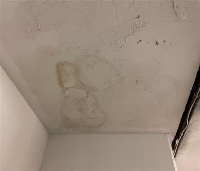 Ceiling water damage stains on sheetrock and plaster